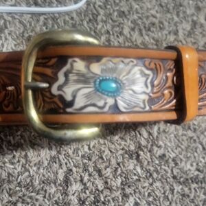 Handcrafted Leather Belt with Floral Design